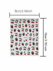 1 pieza Pegatinas de uñas con diseño de panda de dibujos animados y cereza, calcomanías de arte de uñas 3D en relieve autoadhesivas de un solo uso, diseño lindo adecuado para vacaciones, fiestas y manicura diaria - Multicolor - Ver 2