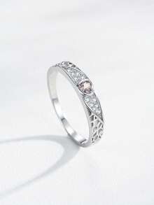 1 pièce Bague en argent sterling 925 avec zirconium couleur champagne, convient pour un port quotidien et comme cadeau pour les femmes - Argent - Voir 5