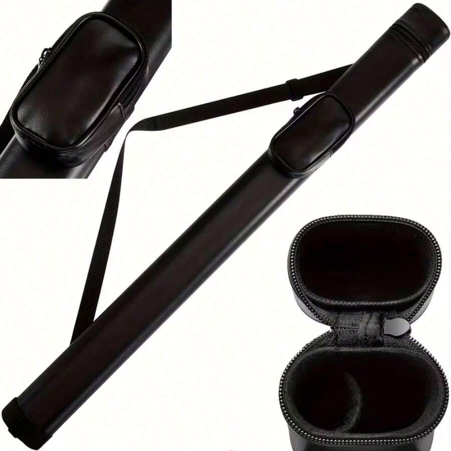 A Billiard Stick Storage Box, Durable Double Hole Table Club Holder, Portable Protective PU Bag, Billiard Accessories - Black - View 1