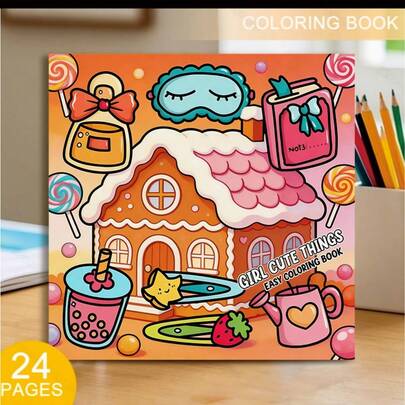 Sách tô màu 24 trang (giấy dày 120gsm) phiên bản cao cấp nâng cấp chủ đề Ngôi nhà kẹo và Cô gái, thích hợp cho người lớn thư giãn, sum họp gia đình và trang trí ngày lễ (Lễ Phục Sinh, Lễ Tạ Ơn, Giáng Sinh, Năm Mới, Ngày Valentine), sách tô màu đơn sắc mini dành cho người lớn, giải trí sáng tạo, thiết kế dễ thương, hình minh họa nghệ thuật, giấy mịn chất lượng cao, sổ phác thảo mini, họa tiết vẽ tay.