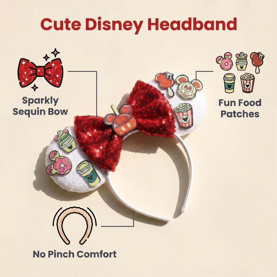 Disney 迪士尼米妮耳朵发箍，零食印花，佩戴舒适，是迪士尼之旅、户外活动、度假、旅行、服装配饰、礼品、节日、派对的完美之选。 - 彩色 - 查看 1