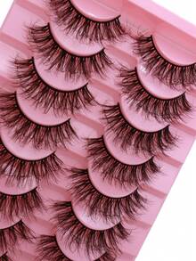 10 pares de pestañas voluminosas rusas D DD y pestañas postizas naturales y esponjosas 3D de visón falso, pestañas postizas de tira completa con volumen y efecto ahumado, pestañas voluminosas naturales con efecto cruzado, pestañas postizas con banda invisible para uso diario - Ver 3