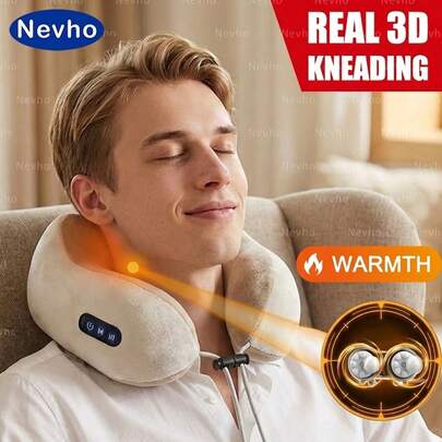 3D Kneading Electric Massage Pillow, Extra Thick Memory Foam U-Shaped Neck Pillow, Type-C Charging. Suitable For Travel, Office, And Home Comfort & Relaxation. Recommended Holiday Gift.