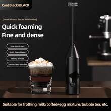 Electric Hand Mixer, Small Handheld Milk Frother, Egg Beater, Cream Whipper, Coffee Stirrer, Cooking Mixer, Single Head Adjustable Milk Frother, Kitchen Essential - Black and White - View 6
