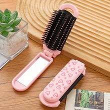 1pc Foldable Mini Portable Hair Brush With Makeup Mirror, Smooth Detangling Hair Styling Tool, Suitable For Travel, Daily Use, Mother's Day, Father's Day, Graduation Gift - Multicolor - View 6