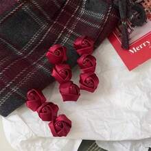 1/2/3/4PCS Romantic Burgundy Rose Hair Clips Made Of Premium Satin. Secure Non-Slip Metal Clip, Gentle On Hair. Perfect For Elevating Hairstyles For Weddings, Dates, Holidays, Or Everyday Looks. Ideal Gift For Her! - Red Roses - View 10