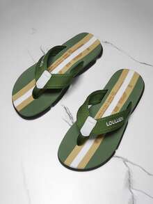 Sandalias de dedo de uso casual/doméstico/playa suaves y cómodas para hombres con diseño de rayas de color block, para verano - Verde militar - Ver 3
