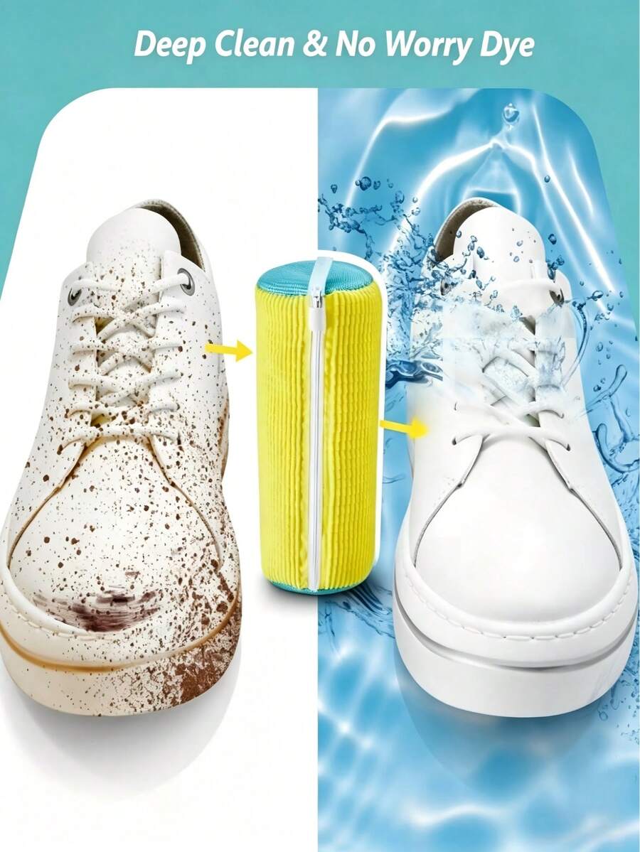 1pc Universal Large Capacity Anti-Deformation Protective EVA Padded Mesh Shoe Washing Bag, Aesthetic Minimalist Yellow Cylindrical Hidden Zipper Machine Washable Sneaker Laundry Protector Net For Spring Cleaning Back To School Renter Friendly