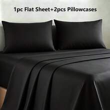 3pcs Luxury Soft 80g Brushed Bedsheet Set, Including 1 Bedsheet And 2 Pillowcases, Breathable Solid Color Bedding Set, Machine Washable, Suitable For Hotel, Bedroom And Other Scenarios, Available In Black, Gray, Blue And Other Colors And Sizes - Black - View 9