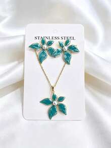 一套滴油花朵项链和耳环，304不锈钢材质，精致、柔美、优雅，适合日常佩戴，母亲节礼物 - 花朵 - 查看 4