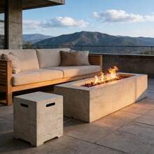 U_STYLE 2-In-1 Outdoor Fire Pit & Propane Tank Stand Set,41.9''Outdoor Rectangular Propane Fire Pit 40000 BTU With 15.75''MGO Propane Tank Cover Table Suitable For Courtyard,Lawn,Patios, Decks. - Beige+Grey + Light Gray + Magnesium Oxide - View 1