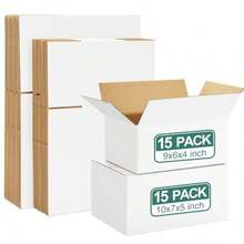 Eupako - Paquete de 30 cajas de envío pequeñas de varios tamaños 15 piezas cada una cajas de cartón corrugado cajas de cartón para embalaje para pequeñas empresas envío - Blanco - Ver 2