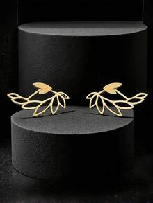 Set Anting-Anting Daun Berlapis Perak untuk Wanita, Bentuk Daun Laurel Berongga di Bagian Depan dan Belakang, Anting-Anting Elegan Minimalis Gaya Segar dengan Motif Tanaman, Perhiasan Tusuk, Hadiah. - sayap - View 7