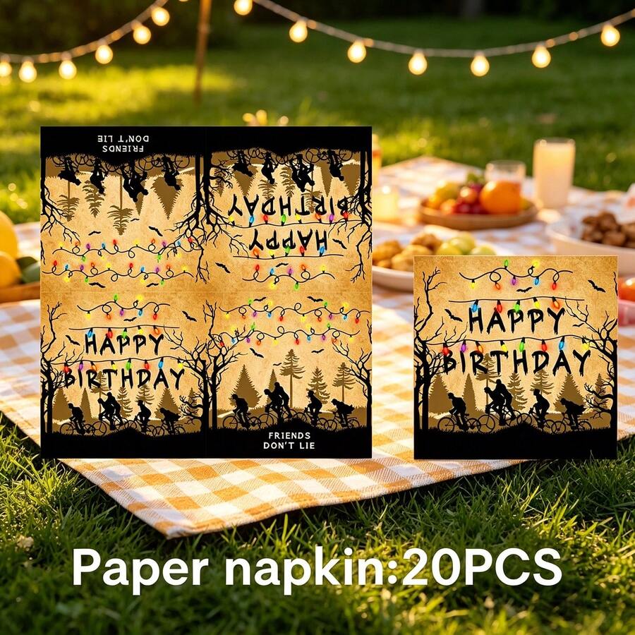 20张/套复古主题餐巾纸,适用于美剧主题生日派对,复古印花餐巾纸,生日派对装饰,经济实惠的派对用品 - 彩色 - 查看 1