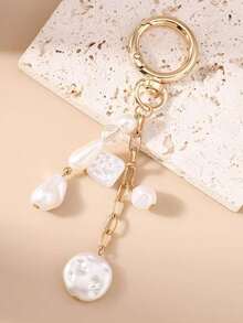1pc Fashionable High-End Shell Pearl Keychain, Beaded Bag Charm - Multicolor - View 10