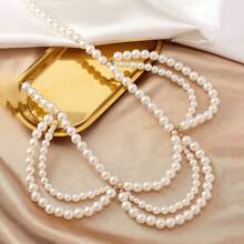 1pc Multi-Layer Faux Pearl Wave Tassel Waist Chain, Sexy Body Chain Accessory For Women To Wear On Beach, Party, Gathering - Gold - View 4