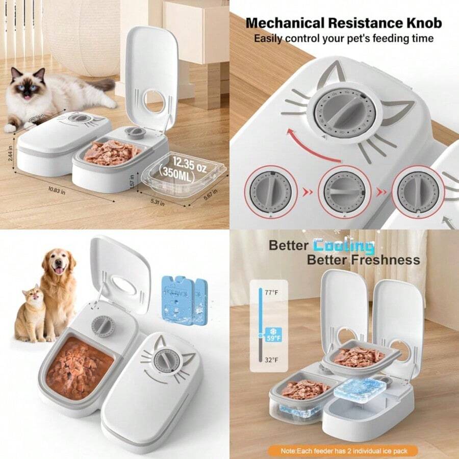 Comedero automático para gatos de 2 comidas dispensador refrigerado de comida húmeda para gatos de 48 horas con 2 paquetes de hielo para cachorros y gatitos en yogur y enlatados - Extra grande - Ver 1