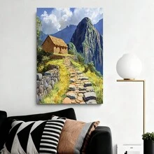1 pieza decon estampado de viaje Machu Picchu con marco - , paisaje montañoso vibrante con camino de piedra, marco depara decoración del hogar, regalo perfecto para amantes del arte, pieza de acento para el hogar | Arte de paisaje vibrante | Marco deduradera, decoración de pared - Enmarcado - Ver 5