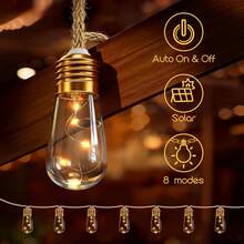 Luces de cuerda solares vintage de cuerda de cáñamo a prueba de caídas, 8 modos de parpadeo IP44 resistentes al agua con encendido/apagado automático, luces decorativas para exteriores para valla, patio, jardín, árbol, balcón, camping - Multicolor - Ver 4