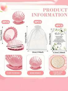 12pcs/4sets Shell Shaped Mirror & Comb 2-In-1 Set, Includes 4 Shell Mirrors, 4 Thank You Cards, And 4 Organza Bags, Suitable For Weddings, Bachelorette Parties, And Hen Parties - Multicolor - View 4