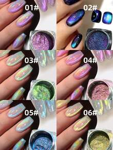 Poudre à ongles de plusieurs couleurs, poudre à ongles effet déesse or & argent, poudre à ongles perle blanche fausse sirène style Y2K, décoration DIY nail art miroir métallique pailleté - Multicolore - Voir 3
