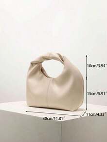 Minimalist Top Handle Hobo Bag Pleated Handbag Women Versatile Bag Niche Satchel Bag, With Twisted Strap Small Handbag, Solid Color Classic Women's Bag For Daily Use, Fashionable Business Casual Bag For Women, Perfect For Office, Business And Work - 杏色 - 查看 6