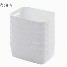 6pcs Plastic Storage Boxes, Suitable For Makeup Storage, Kitchen Storage, White Storage Boxes With Handles, Multi-Functional Makeup Storage Boxes, Under-Bed Storage Boxes, Bathroom Sink Storage Boxes, Bathroom And Bedroom Storage Boxes - White - View 11