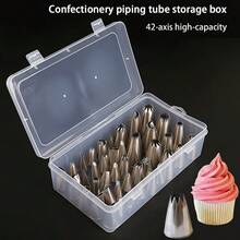 Awaoko Caja de almacenamiento de boquillas de tubería de 42 ejes, caja de almacenamiento de boquillas de tubería de plástico transparente (con tapa), recipiente para herramientas de decoración de pasteles, accesorio de repostería multifuncional, caja de almacenamiento y organización de boquillas de tubería para pasteles - Ver 8