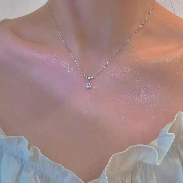 1条银色水滴形钻石项链和1条星月水钻吊坠项链 - 銀色 - 查看 2
