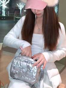Korean Style Niche Design Ins Fashion Minimalist Bow Backpack, Suitable For Travel, College, Commute, Outdoor, Daily Use, Large Capacity - Silver - View 4
