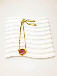 Pulsera ajustable de acero inoxidable con piedra de ojo de gato verde menta, joyería de lujo chapada en oro de 18K para el día a día - Dorado - Ver 11
