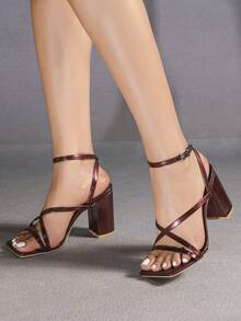 Women's Square Toe Chunky Heel High Heels, Burgundy Color, Comfortable Daily Commute Versatile Elegant Shoes That Elongate Legs - Burgundy - View 7