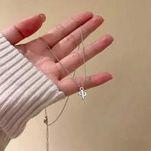 1pc Customized Initial Cactus Pendant Necklace Y2K Stainless Steel Delicate Clavicle Chain Unisex, Fashion Necklace Gift For Boyfriend Girlfriend, Couple Gift - Multicolor - View 4