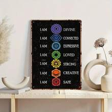 1 Piece Chakra Affirmation Metal Wall Art Sign - 7 Chakra Chart With Mantras (I Am Divine/Connected/Expressive/Loved/Strong/Creative) - Vintage Rustic Witchcraft Yoga Meditation Decor, Durable Iron Chakra Plate, Suitable For Home Temple Altar Gift - 1PC - View 6