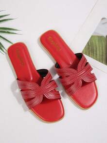 New Fashion Square Toe Flat Sandals For Women - Red - View 2