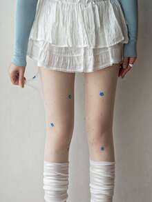 1 Pair Floral & Rhinestone Decorated Pantyhose/Tights - Available In 4 Colors: Blue/White/Black/Yellow. This Pantyhose Features A 3D Rhinestone And Petal Pattern Design, With A Sensual Aesthetic. The High-Waist Design Prevents Slipping, Making It Very Suitable For Spring And Summer Wear. It Pairs Perfectly With Cute-Style Outfits. - Multicolor - View 6