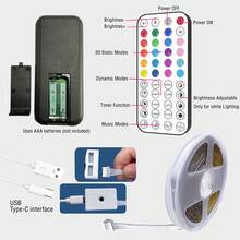 RGB LED灯带，44键遥控器，USB供电，可调光，可裁剪自粘式LED灯带，长度3.28-98.4英尺，适用于卧室、客厅、厨房和电视背光照明 - A-紫色 - 查看 11
