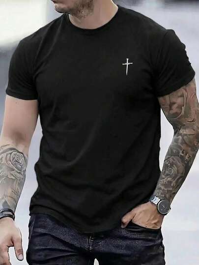 Camiseta corta de manga corta para hombres con diseño sencillo y estampado, estilo moderno y minimalista. Corte corto, cómodo, suave, transpirable y absorbente. Envío exprés desde nuestro almacén local.