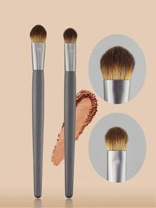 2支/套多功能眼部化妆刷 - 大号眼影+遮瑕晕染刷，适用于膏状、液状、粉状化妆品 - 灰色 - 查看 1