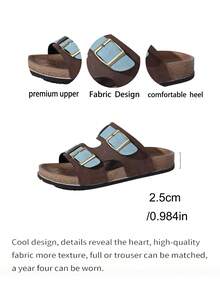 Women's Solid Color Beach Strap Slippers, New Fashion Sandals With Metal Double Buckle, Casual Versatile Outdoor Slides, Soft Retro Slip-On Loafers - Chocolate and Blue - View 7