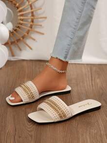 Women's Summer Sandals, New Square Toe Flat Sandals For Women - White - View 5