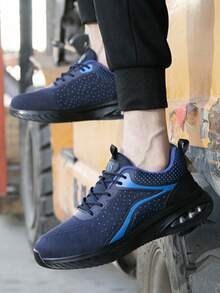 Unisex Safety Shoes, Fashionable Shock-Absorbing Outdoor Work Shoes. Steel Toe Cap Sports Shoes, Anti-Crush Anti-Puncture Work Safety Shoes, Breathable And Comfortable, Suitable For Outdoor Industrial Construction Labor Protection Shoes For Men And Women - Blue - View 2