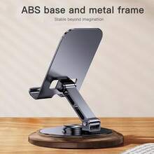1 PC Adjustable Cell Phone Stand,360 Rotating Foldable Desktop Cellphone Stand With Anti-Slip Base Portable Phone Holder For IPhone 16 15 14 13 Pro Max, All Smart Phones(Wood) - Black - View 5