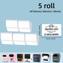 5 Rolls Multi-Size White Self-Adhesive Thermal Label Stickers, Compatible With P50/M110/M120/M200/M220/B3S/L7 Portable Label Printers, For Jar Food Storage, Price Tags, Gift Wrapping - View 13