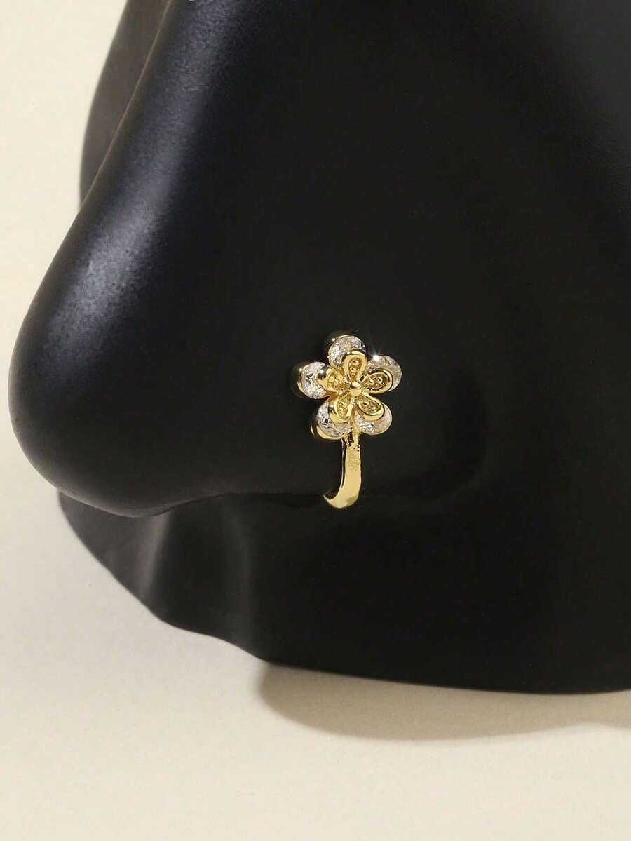 1 pieza Clip en forma de flor con rhinestones para la nariz, sin perforación, para uso diario de mujeres - Dorado - Ver 1