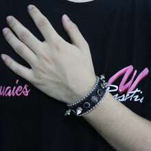 1 Piece Solid Color Leopard Print Rhinestone Studded Bracelet Y2K Gothic Exaggerated Punk Bangle - Rắn xanh - Xem 5
