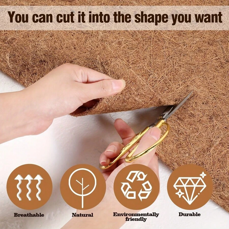 Tapis en fibre de coco antidérapant découpable, rouleau de fibre de coco naturelle, 3 tailles disponibles (30/40/50cm X 100cm), doublure en fibre de coco respirante et conservant l'humidité, convient pour l'isolation des plantes, la litière des reptiles et la décoration de jardin - tapis multifonctionnel en fibre de coco - Voir 1