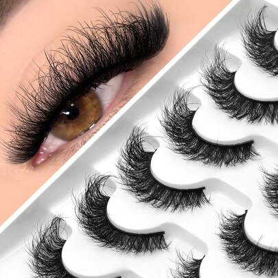 GROINNEYA 6 Pairs Fluffy Fairy Lashes Soft Eyelashes 5D C Curl Eyelashes 12-18mm Cat Eye Lashes Downy Lightweight False Eyelashes Thick Spiky Faux Mink Eyelashes Glam Volume Lashes With Thin Band,Beginner Friendly,Reusable,Suitable For Dates And Daily Wear,Vocation Makeup Tool,Lashes Supplies,Eid,Perfect Lashes Lift,Enhance Your Charm,DIY Lash Extension At Home