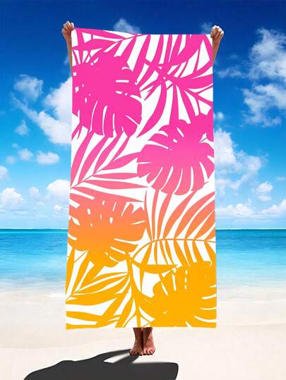 1条粉橙渐变热带棕榈剪影沙滩巾，多种尺寸可选。速干、柔软、便携、时尚。采用防沙且超强吸水的超细纤维材质。风格：波西米亚风、热带风、复古风、趣味风、瑜伽风、野餐风、防紫外线。是海滩、泳池和户外活动的理想之选；也是旅行、露营、瑜伽、健身和游泳的必备单品，男女皆宜。