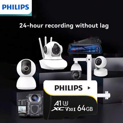  PHILIPS 64GB TF Card, A Reliable SD Card, Ensures Stable And Efficient Data Handling, Ideal For Demanding Applications Such As Continuous Video Recording And High-Resolution Photo Storage